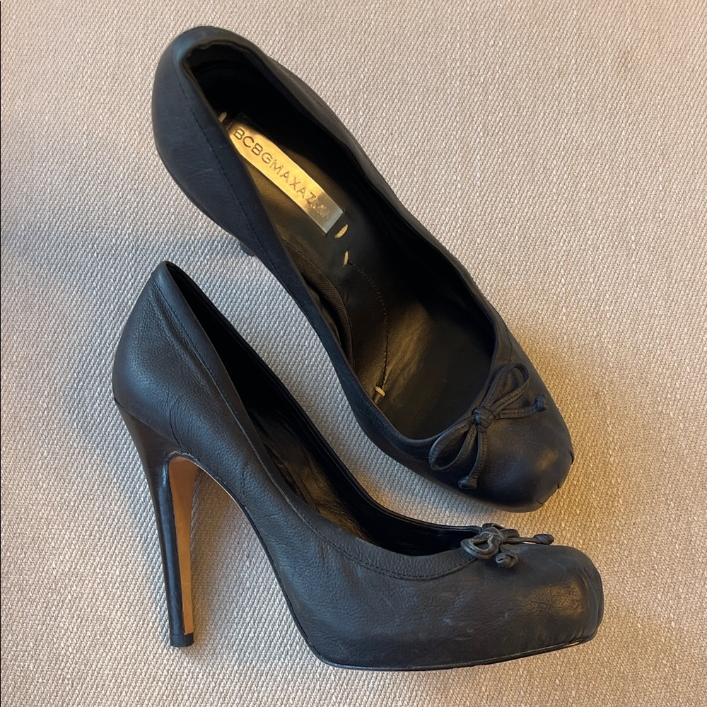 BCBG Ballerina Platform Stilettos | Black Leather | Size 7.5 | EUC